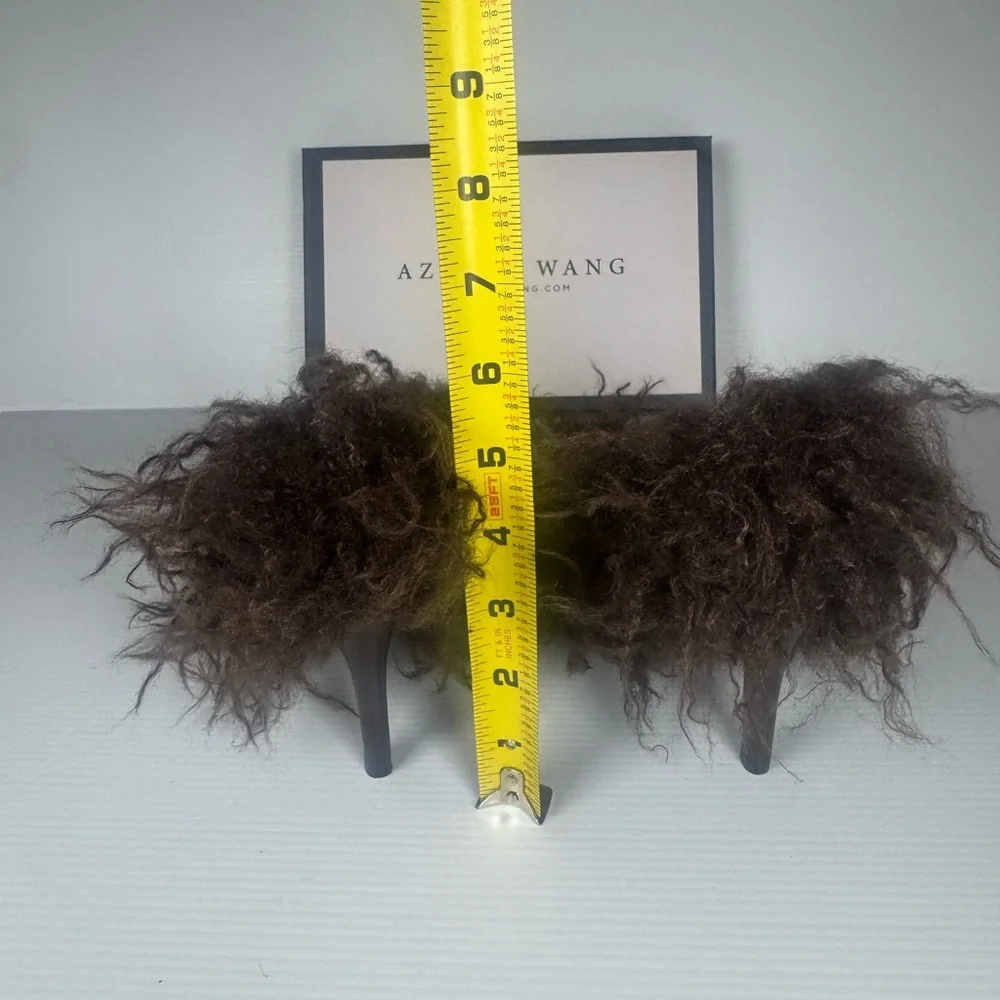 Azalea Wang Jameeka Choc. Furry Statement Heels Shag Mule Party Shoe Sz. Multi